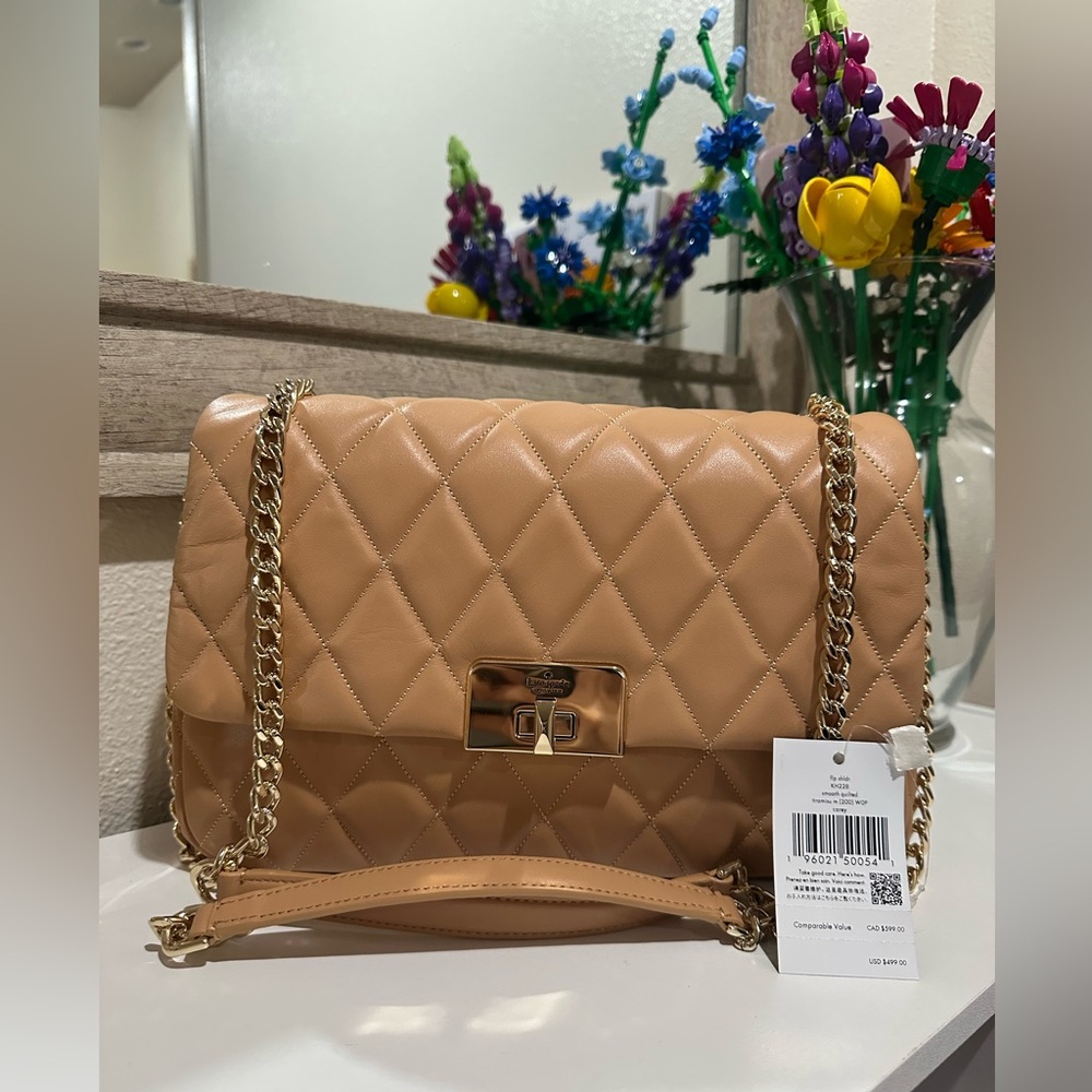 Kate Spade Tan and Gold Quilted Shoulder Bag - Picture 1 of 8
